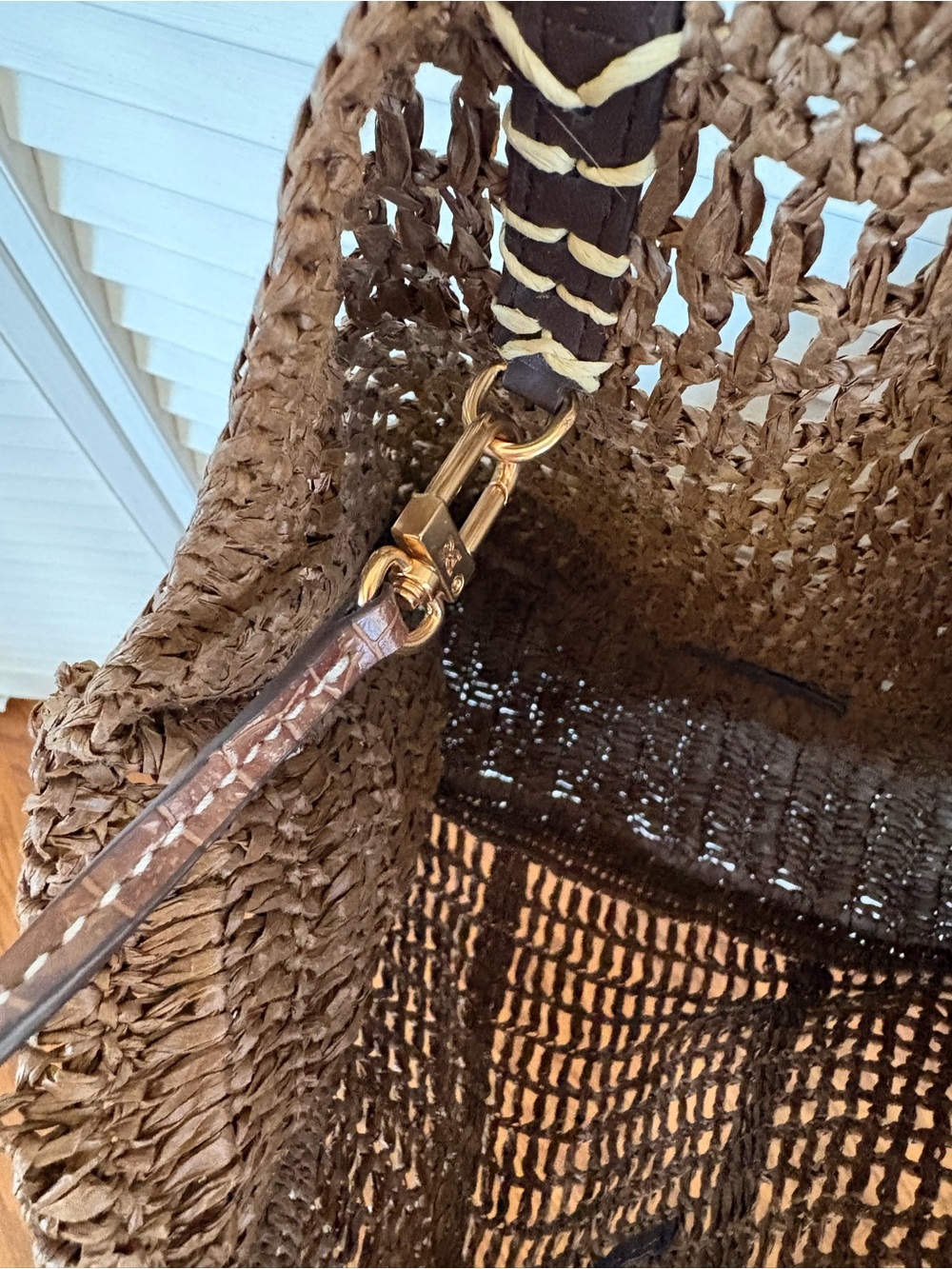 Sam Edelman Brown Woven Tote with Dark Brown Leather Straps - Picture 4 of 7